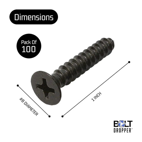 Heavy Duty No 8 Wood Screws 1 Inch Pack Of 100 Black Xylan Coated Stainless Steel Flat Head Phillips Corrosion Resistant For Wood Drywall And Outdoor Use.