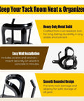 Image of Six Pack Horse Bridle Rack Hooks Kit showing durable iron construction with rust resistant black finish for wall mount.