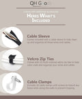 Large Bamboo Wood Cable Management Box Organizer accessories including cable sleeve, velcro zip ties, and cable clamps