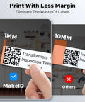 Comparison of label prints showing 1mm margin versus 10mm margin using Job Site Tough Portable Industrial Label Printer.