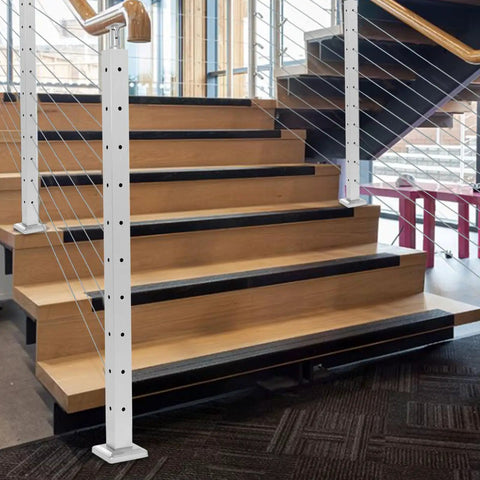 Tough As Nails 42 Inch Stair Handrail Post Made From Real 304 Stainless Steel With Pre Drilled Base for sturdy outdoor support on stairs.