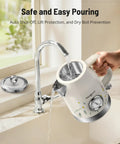 Retro Stainless Steel Electric Kettle Cordless One Point Seven Liter Capacity With Thermometer being filled with water