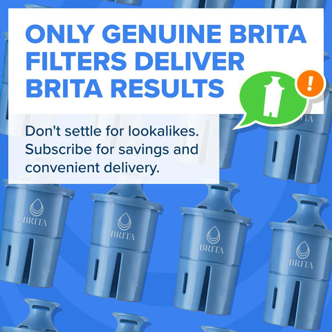Blue BRITA Elite water filter cartridge for pitchers and dispensers; several filters displayed.