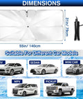 Dimensions of Windshield Sun Shade Umbrella For Cars With 360 Degree Rotating Bendable Handle, UV Block Heat Insulation