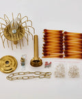 Unassembled parts of Gold Crystal Pendant Light Fixture For Dining Room And Kitchen Island, Modern Brass Pendant with K9 Crystal Drops.