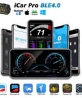 Bluetooth OBD2 Diagnostic Tool For iOS Android Windows with various app interfaces on smartphones
