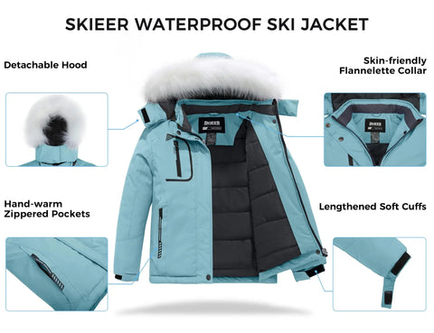 Girls Windproof Hooded Mountaineering Jacket For Ski And Snowboard Sessions Cozy Warm Winter Coat With Detachable Hood