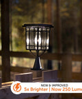 Prairie Solar Outdoor Light Fixture With Wall Pole And Pier Mounts No Wire Setup Black LED Lamp 250 Lumen Warm White Light