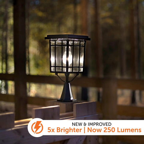 Prairie Solar Outdoor Light Fixture With Wall Pole And Pier Mounts No Wire Setup Black LED Lamp 250 Lumen Warm White Light