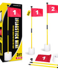 Backyard Golf Flagstick Set With Hole Cup And Double Sided Numbered Flags 3 Foot Mini Putting Green For Yard Practice Pro Grade Portable Flags 2 Or 4 Flag Configuration product image showing golf flagsticks, flags, and packaging.