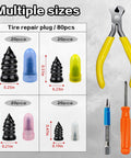 80 Pcs Tire Repair Nails Kit With 4 Sizes For Quick Self Service Tire Repair No Fuss DIY, visible plugs, pliers, and screwdriver