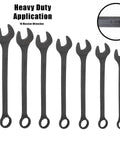 Metric Jumbo 11 Piece Beefy Wrench Set With Pouch, Black Oxide Raised Panel Wrenches 34mm To 50mm displayed in a row