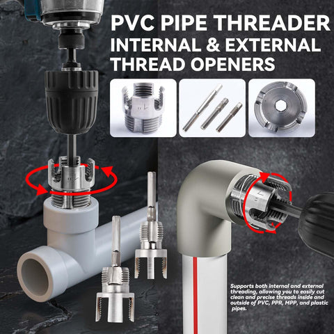 Dual Function PVC Pipe Threader Set For Internal And External Threads, Fits One Half Inch, Three Quarter Inch, And One Inch Pipes, Electric Drill Compatible Water Pipe Thread Cutting Kit For Easy Home Repairs, DIY Friendly By Yakamoz.