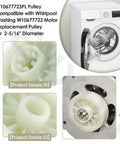 No Sweat Replacement Washing Machine Motor Pulley For Whirlpool Models 2 5/16 Inch Diameter with 4 Solid Ribs and 5 Smooth Grooves