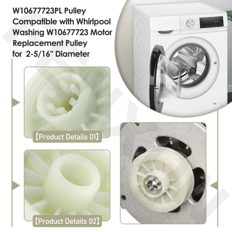 No Sweat Replacement Washing Machine Motor Pulley For Whirlpool Models 2 5/16 Inch Diameter with 4 Solid Ribs and 5 Smooth Grooves