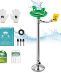 Emergency Stand Up Eye Wash Station Floor Mounted Eyewash System For Workplace Safety ANSI Compliant Built Tough 304 Stainless Steel Frame With Twelve Liters Per Minute Flow Rate Easy Install Durable Eyewash Basin, floor-mounted 304 stainless steel
