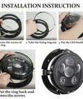 5.75 Inch Round LED Headlight Mount Bracket For Motorcycle installation steps, heavy duty metal alloy with rust resistant finish