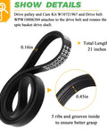 Techecook washer drive belt, 21-inch total length, black 5-rib rubber belt with 0.45in width and inner grooves