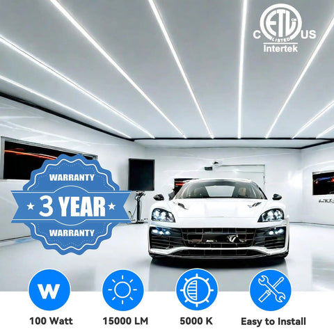 8 Foot LED Shop Light 100W 15000 Lumens 6500K Daylight White 12 Pack Linkable V Shape Tube Light for Garage Warehouse Basement Plug and Play Ultra Bright Energy Saving Commercial Lighting ETL