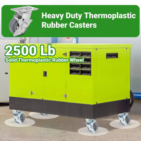 4 Inch Heavy Duty Caster Wheels Legit Industrial Powerhouse Thermoplastic Rubber TPR Swivel Plate Castors With Safe Brake Handles 2500 Lbs Crush Loads Smooth Roll Ball Bearings For Tools Equipment Furniture Cabinets Set Of 4 on a utility cart