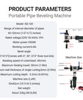 Heavy Duty Electric Pipe Beveling Machine Handheld Internal Expanding Tube Prep Tool With Knockout Power For 40 To 120 Mm ID specifications display.