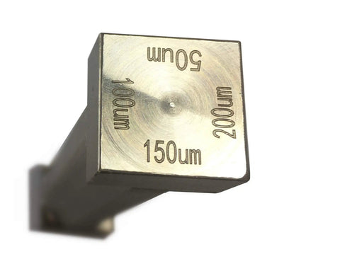 Four Sided Coating Applicator With Four Gap Sizes And 80 Mm Wet Film Width For Easy No Hassle Even Coats On Smooth Substrates 90 Degree Quick Rotate Gap Change Pro Grade Wet Film Coaters stainless steel showing gap sizes.
