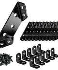Twenty Pack Universal Stainless Steel Corner Brackets 90 Degree L Shape And Trapezoid Wood Furniture Connectors Damn Tough Heavy Duty with screws.
