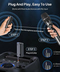 Plug and play setup for Wireless Karaoke Microphone Set With Rechargeable Bluetooth 5.3 Microphones And Receiver, Dope 200ft Range