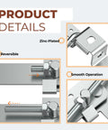 Zinc Plated Barn Door Jamb Latch With Hook For Bi Parting Doors 7 Inch shown in close-up highlighting reversible and smooth operation features.