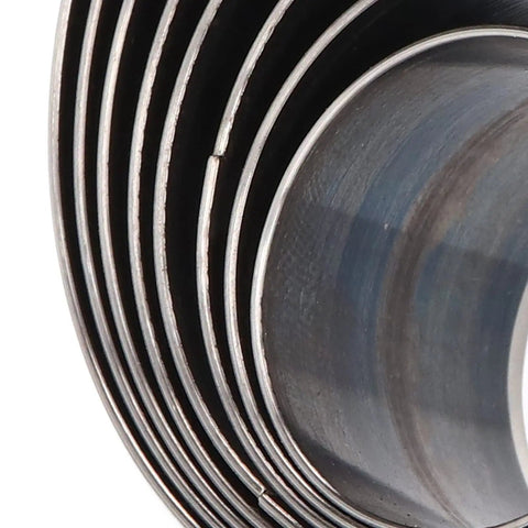 Close-up of alloy steel dies from 8 Piece Precision Alloy Steel Leather Punch Tool Set With Round Dies 25mm To 60mm And Pointed Tips