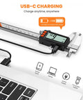 Rechargeable Digital Caliper With Power Display And USB C Charging 6 Inch Caliper With Large LCD Screen MM In Conversion Ideal For Jewelers Woodworkers And DIY Projects connected to a laptop via USB-C.