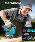 Man using Cordless Jigsaw With Dual 21V 2Ah Batteries And Charger, Workhorse For Wood Projects, Bevel Up To 45 Degrees