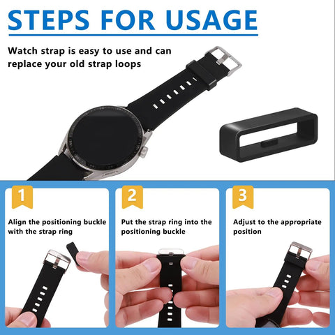 6 Pack Watch Band Keepers Silicone Retainer Rings For 16mm, 18mm, 20mm, 22mm, 24mm, 26mm Straps Replacement Fasteners For Smart Sport Watches Black Easy To Install usage steps