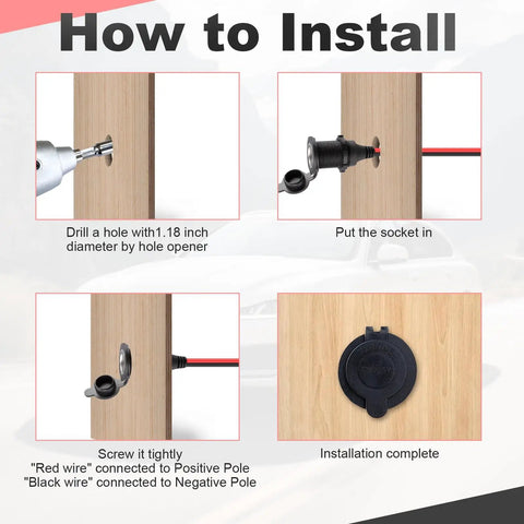 How to install 10Ft 12AWG 12 Volt Cigarette Lighter Socket Extension Cord With Built In Fuse And Spare Amps waterproof adapter.