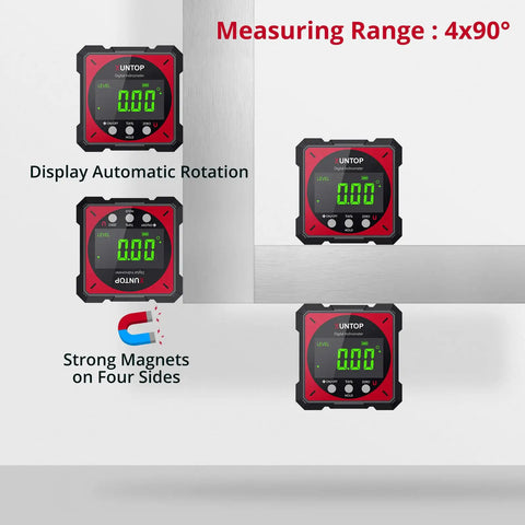 USB Charging Digital Angle Finder With Laser And Magnetic 4 Side Level Gauge Aluminum Box Gear For Precise Angles Zero At Any Angle Pro Gadget Class 2 Laser Output Under 1mW, 4-view display