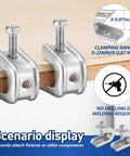 Built Tough Heavy Duty Steel Beam Clamps 100 Pack Zinc Plated C Clip Fasteners shown clamping wooden board for secure support.
