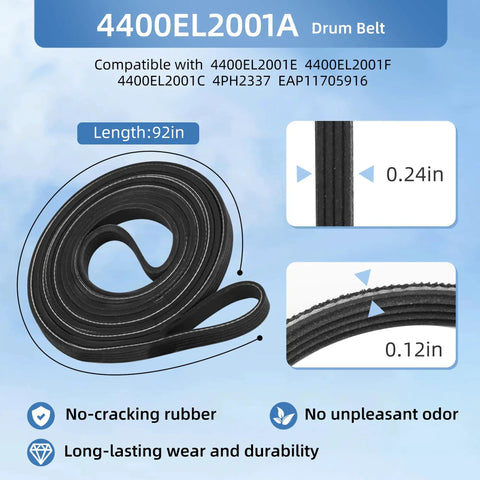 Universal Dryer Roller Kit For LG And Kenmore Models with 4400EL2001A drum belt length 92 inches shown in detail.