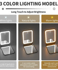 Rechargeable Dimmable LED Pocket Mirror With 3 Color Lighting And 1X To 3X Magnification in white, natural, and warm light modes