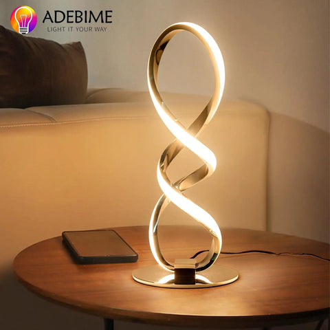 LED Spiral Bedside Lamp With Stepless Dimming 12W 3000K Warm White Modern Nightstand Desk Light in living room setting