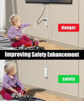 Hassle Free 3 Foot Flat Plug Extension Cord Power Strip With Three Upward Outlets Low Profile Design shown with child for safety.