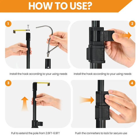 Step-by-step guide for using Magnetic Cargo Grabber Reach Tool 6.9 Ft Extendable Truck Bed Retriever With Two Hooks For Easy Load