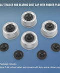 Four Pack 2.46 Inch Trailer Hub Bearing Dust Caps With Extra Rubber Plugs For Most 5200 To 6000 Pound Axles Dexter Axle Cup Grease Covers