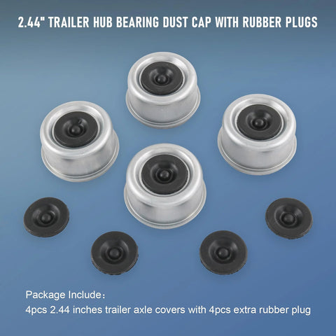 Four Pack 2.46 Inch Trailer Hub Bearing Dust Caps With Extra Rubber Plugs For Most 5200 To 6000 Pound Axles Dexter Axle Cup Grease Covers