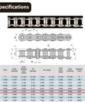 Size 50 Stainless Steel Roller Chain 10 Feet Long With Two Master Links Single Strand For Chain Driven Gate Operators spec chart