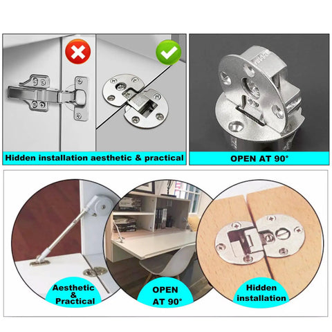 2Pack 90 Degree Hidden Flush Mount Hinges For 90 Degree Opening, Concealed Drop Down Hinge For Cupboard, Desk.