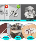 Four Pack Heavy Duty Concealed Hinges Sleek Flush Mount Setup Dead Simple Install For Smooth Ninety Degree Swing Zero Visible Hardware Built Tough With Grade A Zinc Alloy Perfect For Cupboards Desks And Folding Tables Game Changer showcasing hidden installation and open position.