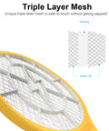 Electric Bug Zapper Fly Swatter 3000V USB Rechargeable Mosquito Racket with LED Light showing yellow frame and mesh layers