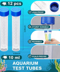 12 Pack Replacement Test Tubes For Aquarium Water Testing, 10ml Plastic Self Standing Tubes With Scale Lines And Sealed Caps