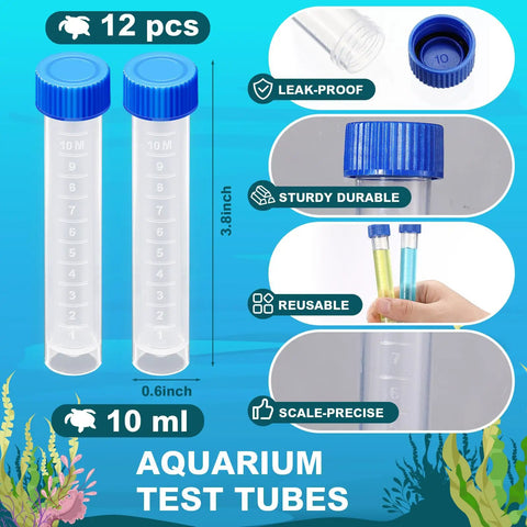 12 Pack Replacement Test Tubes For Aquarium Water Testing, 10ml Plastic Self Standing Tubes With Scale Lines And Sealed Caps
