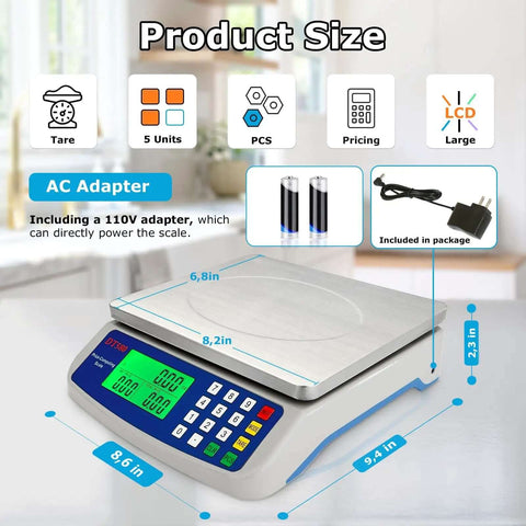 Pro Grade Digital Kitchen Scale 40kg 88lb Stainless Steel With LCD Display For Price Computing And Item Counting Deli Scale